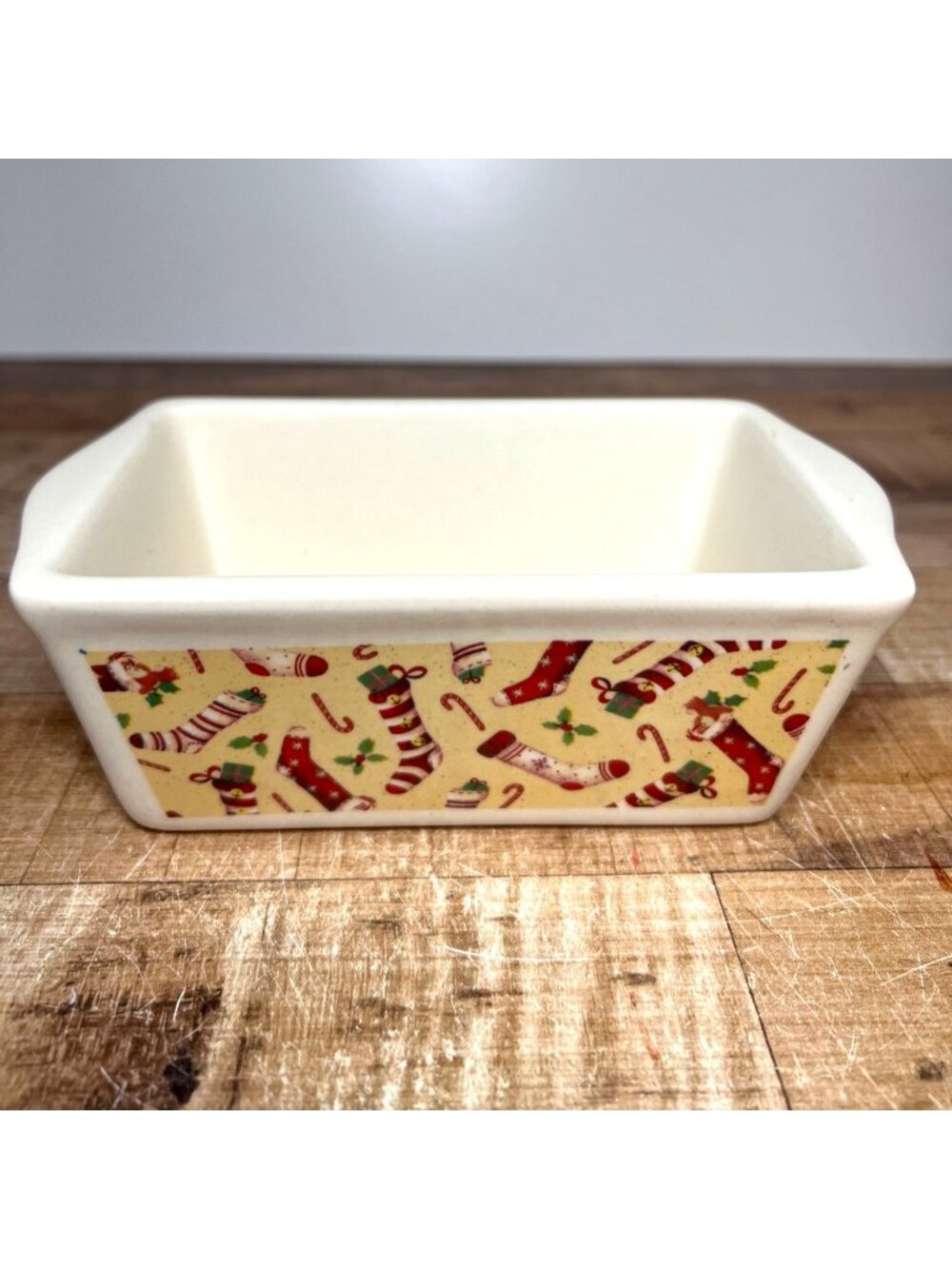 Nantucket Holiday Stocking Ceramic Mini Loaf Pan Dishwasher & Microwave Safe